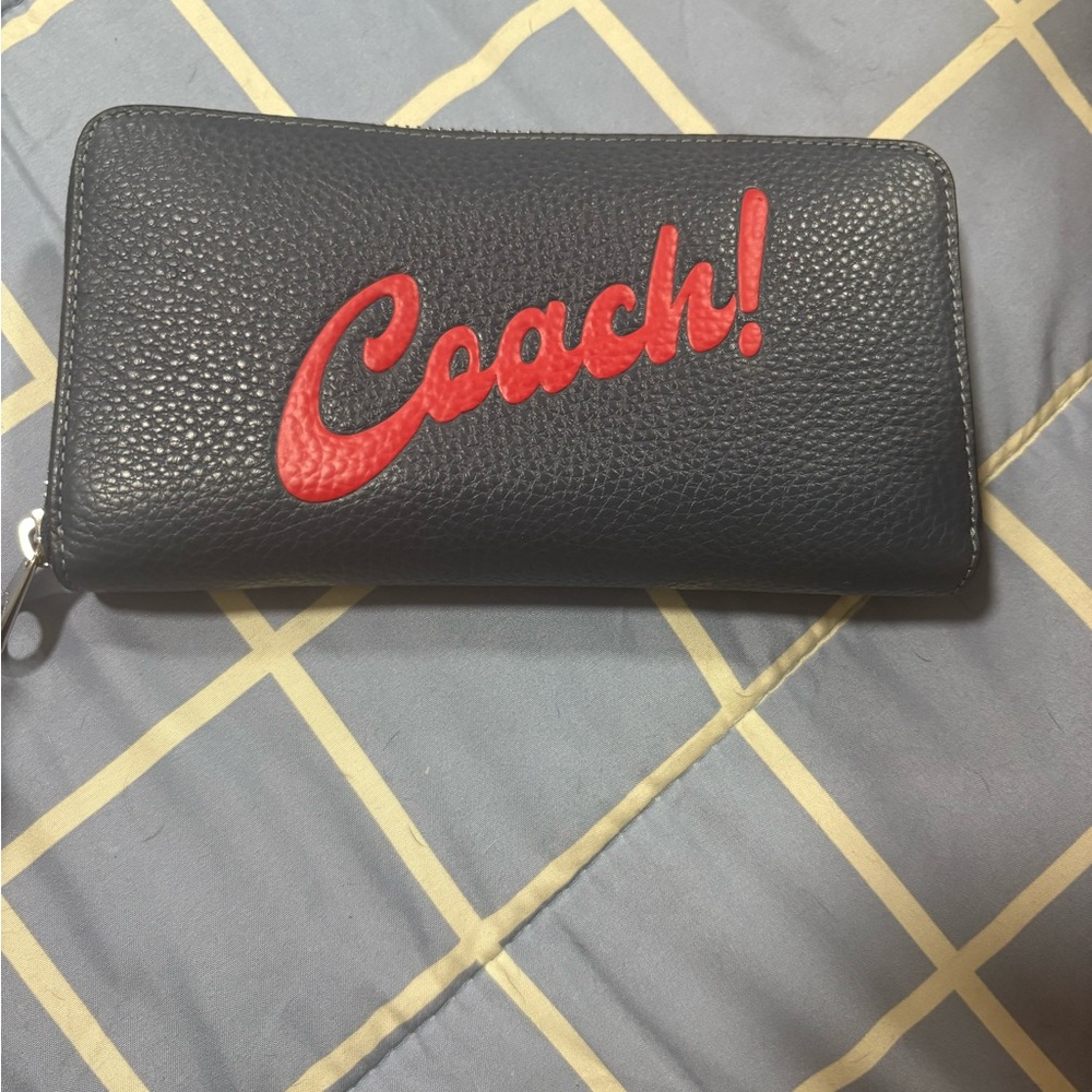 Coach Black Leather Wallet with Red Branding